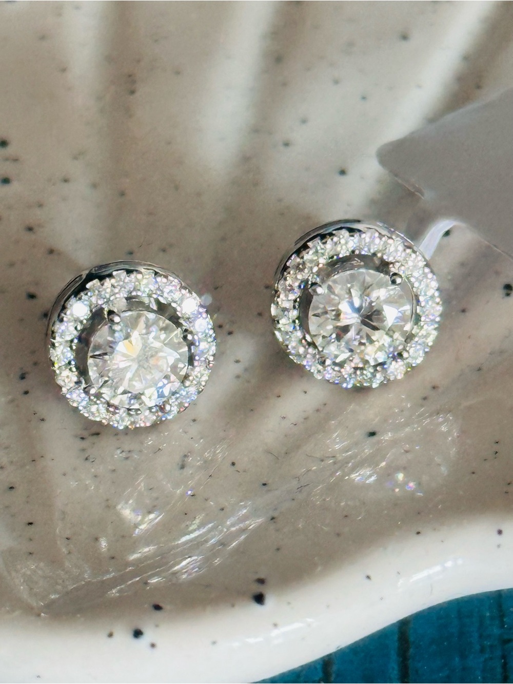 1.08 CT Moissanite Sterling Silver Round Halo Stud Earrings